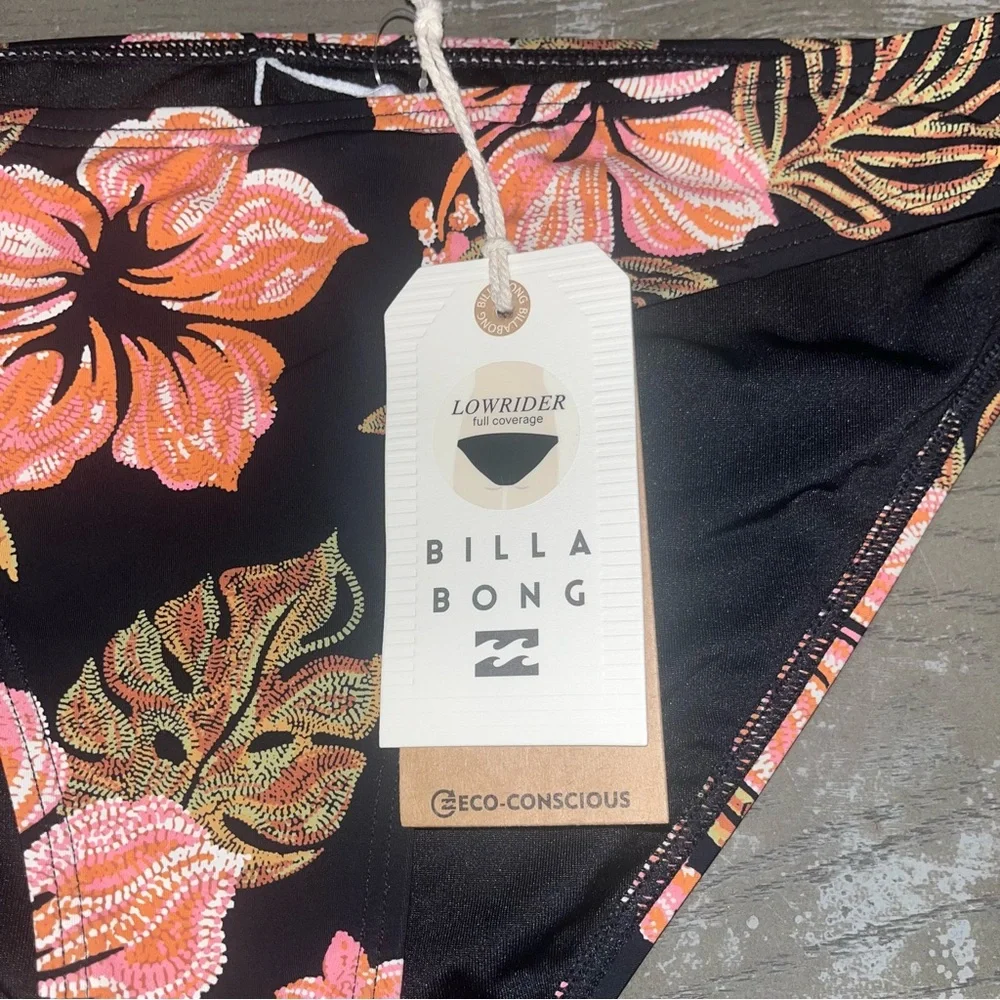 Billabong Low Rider Hooked Tropics Floral Bikini Bottom Black Brown large NWT - Picture 2 of 5